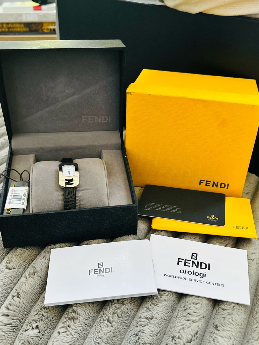 Fendi Chameleon Black Leather Lizard Strap Watch